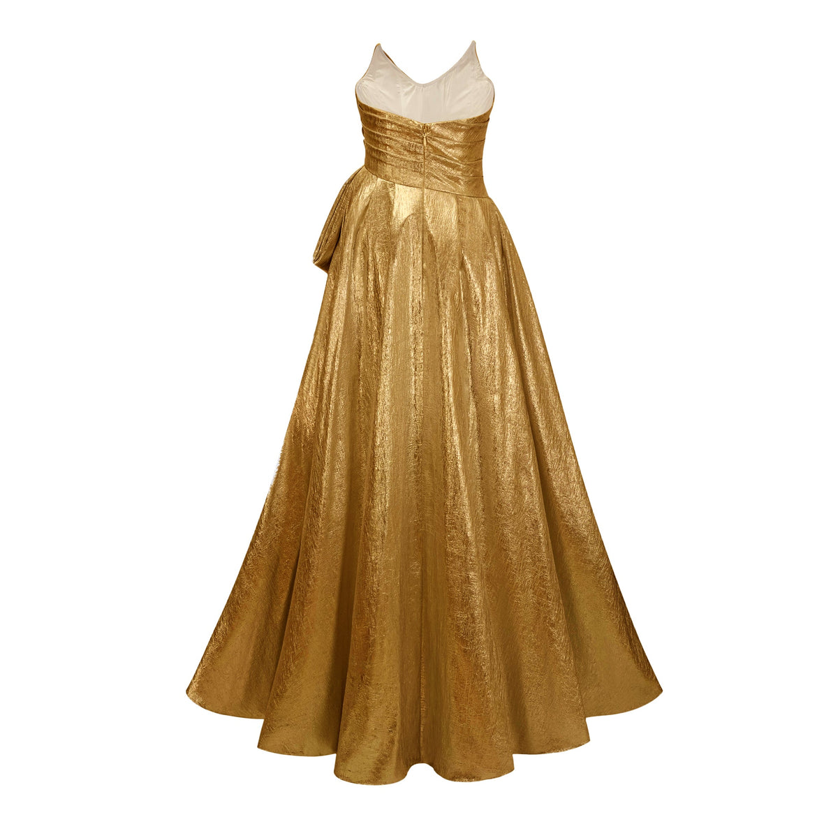 Adina Gold Parlak Asimetrik Dantelli Elbise