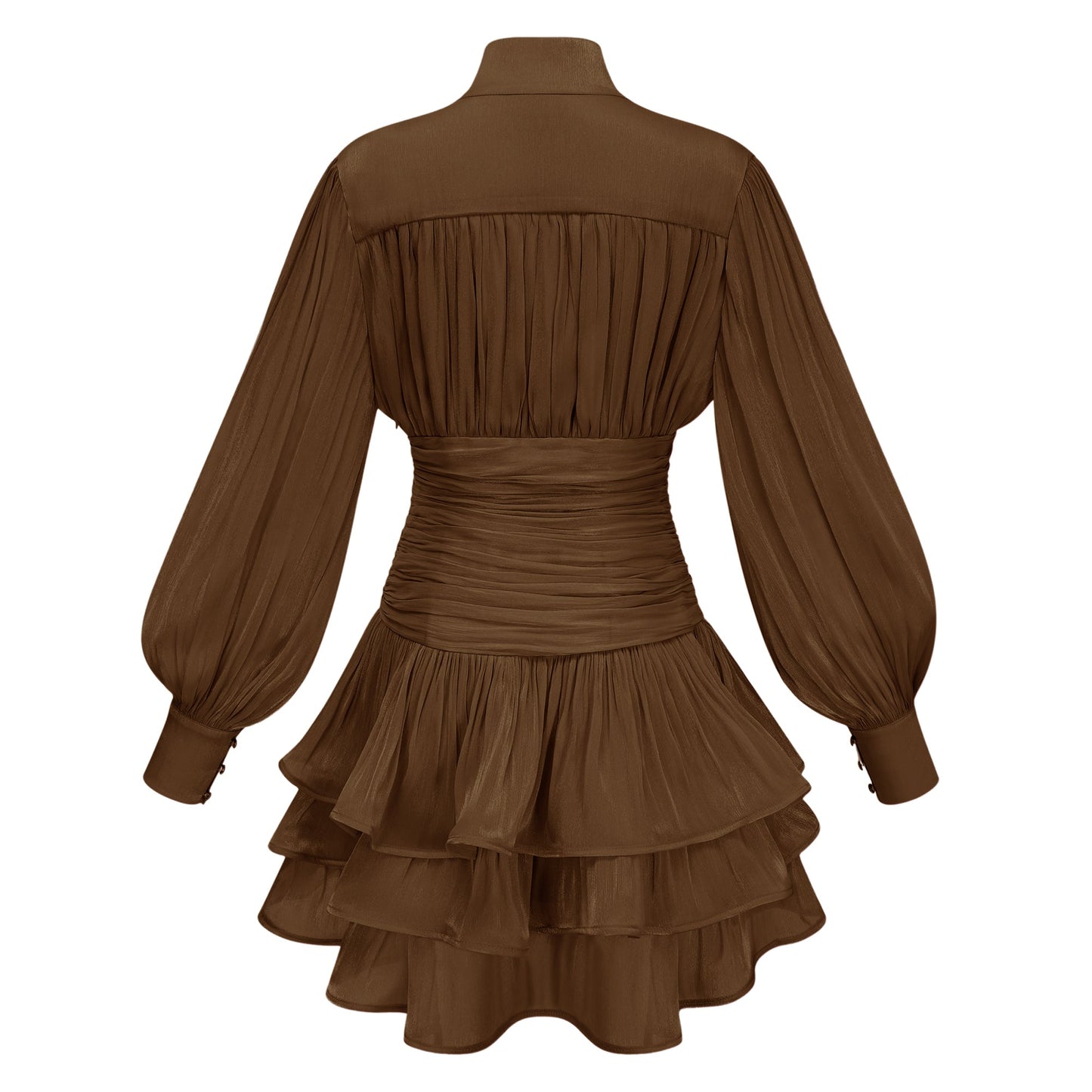 Emersyn Brown High-Neck Ruffled Detail Mini Dress