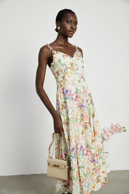 Enora Lace Floral Embroidered Midi Dress