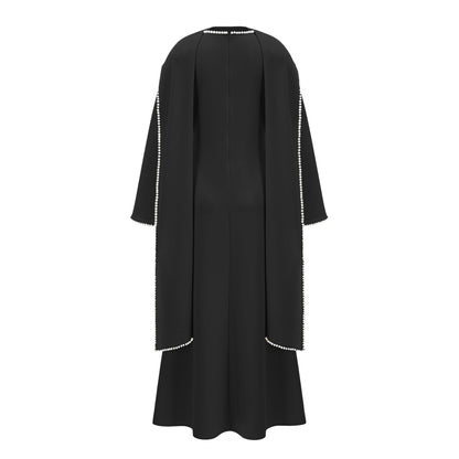 Piroska Black Pearl Trim Shawl Detail Maxi Dress