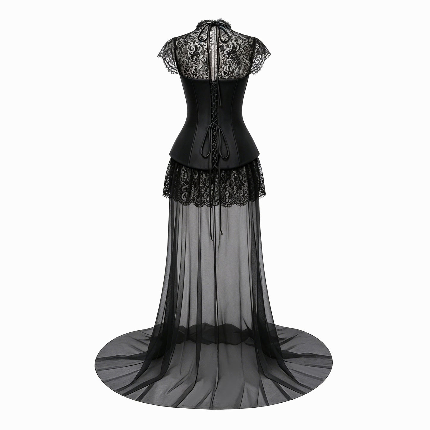 Michalina Black Lace Convertible Gown with Detachable Skirt
