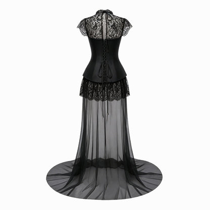 Michalina Black Lace Convertible Gown with Detachable Skirt