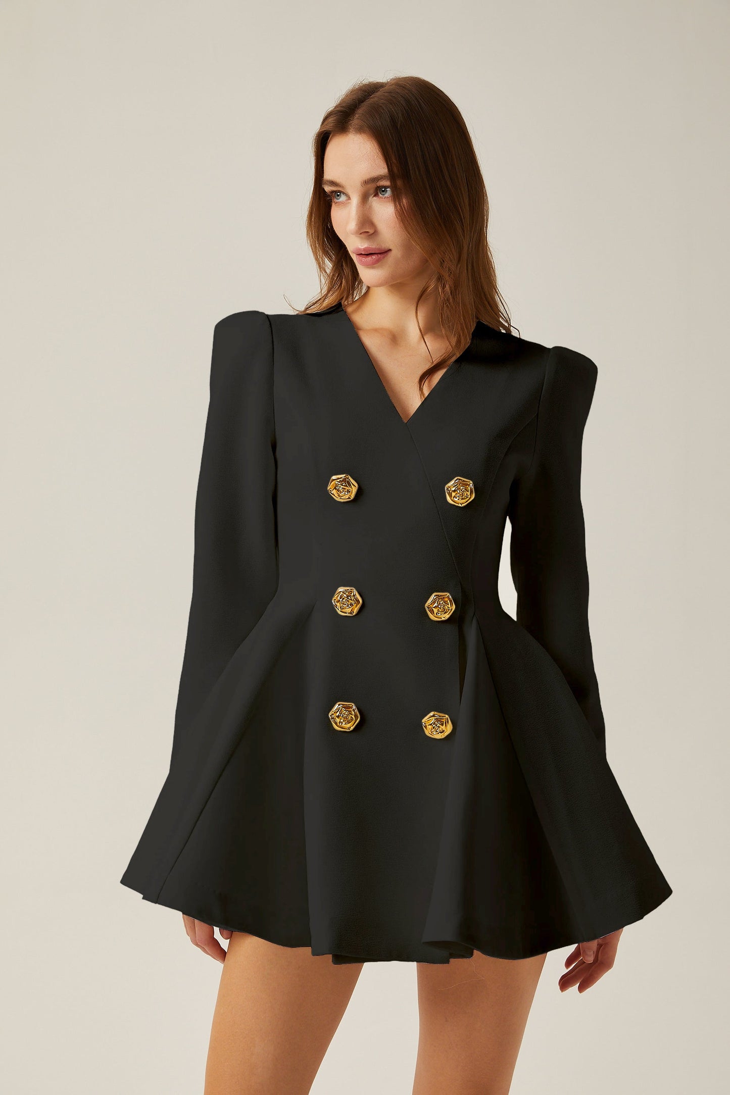 Élise Siyah pilili peplum etekli blazer elbise
