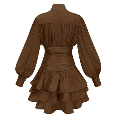 Emersyn Brown High-Neck Ruffled Detail Mini Dress