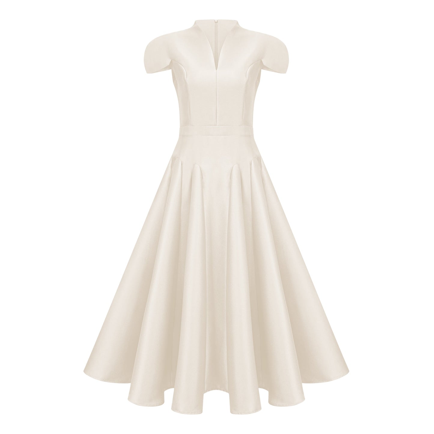 Aventin White Godet Design Midi Dress