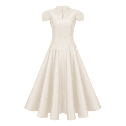 Aventin White Godet Design Midi Dress