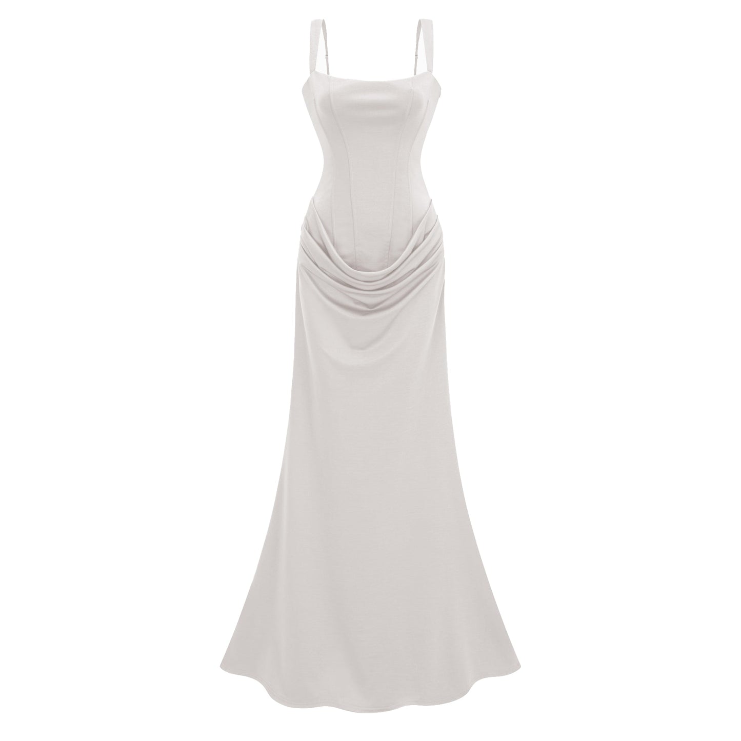 Paulette White Ruched Corset Maxi Dress