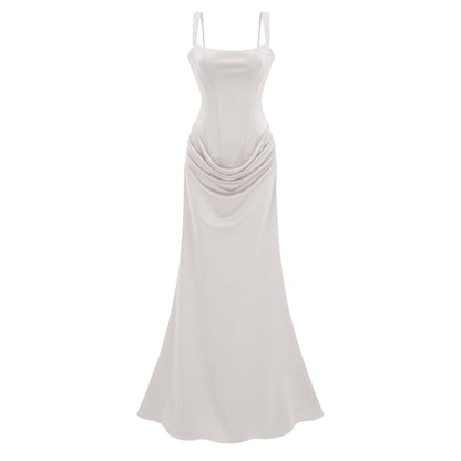 Paulette White Ruched Corset Maxi Dress