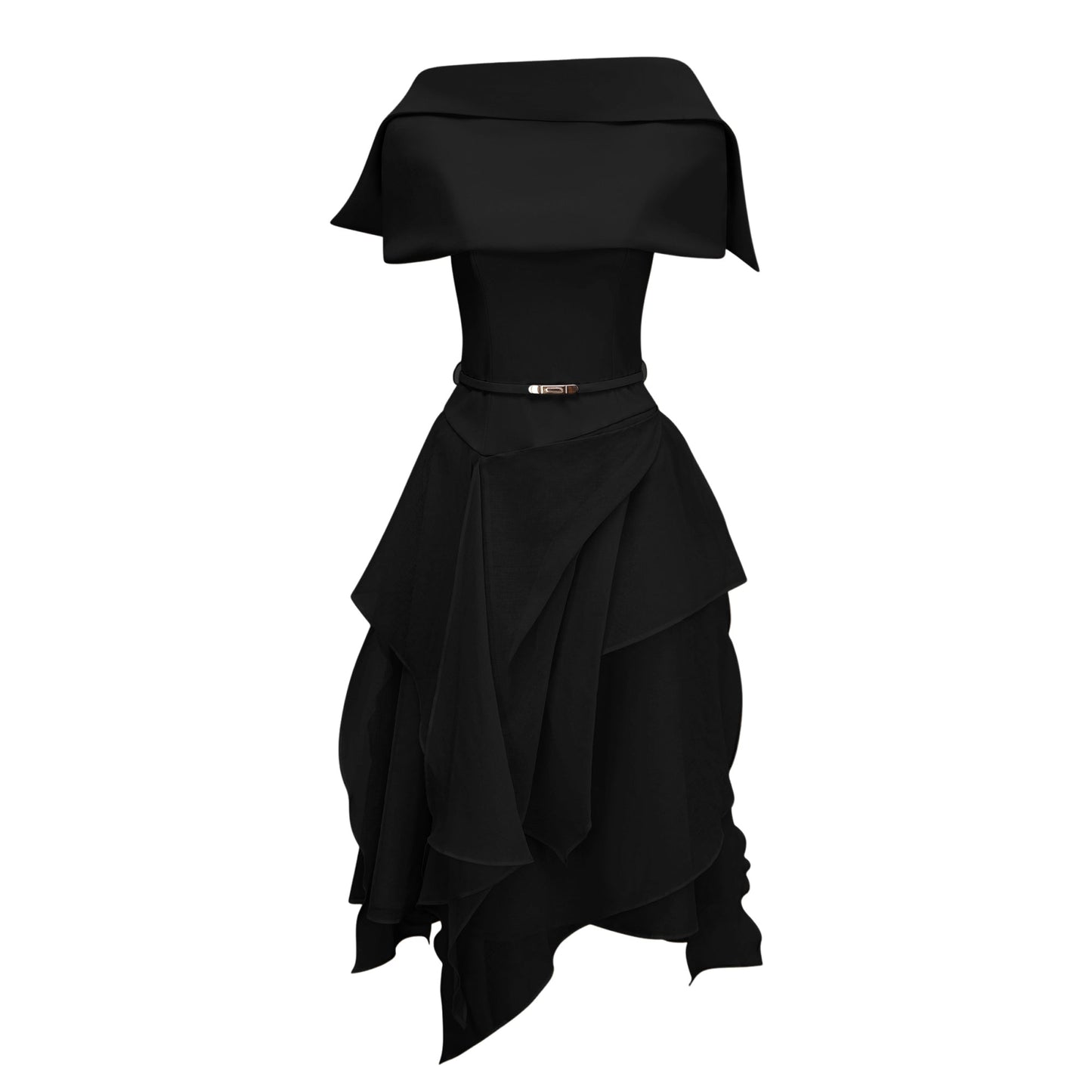 Aria Black Asymmetrical Shawl & Tulle Panel Dress Set