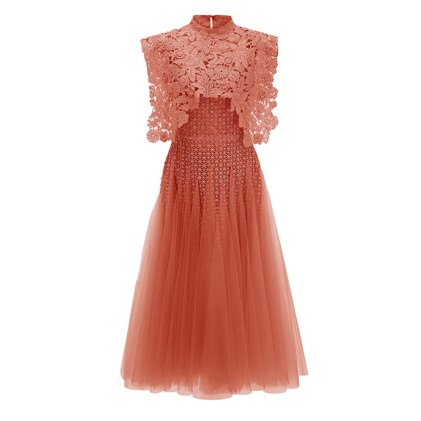 Margaret Orange Floral Crochet Midi Dress