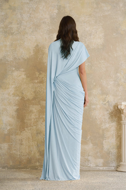Fenella Blue Asymmetrical Draped Cape & Dress Matching Set