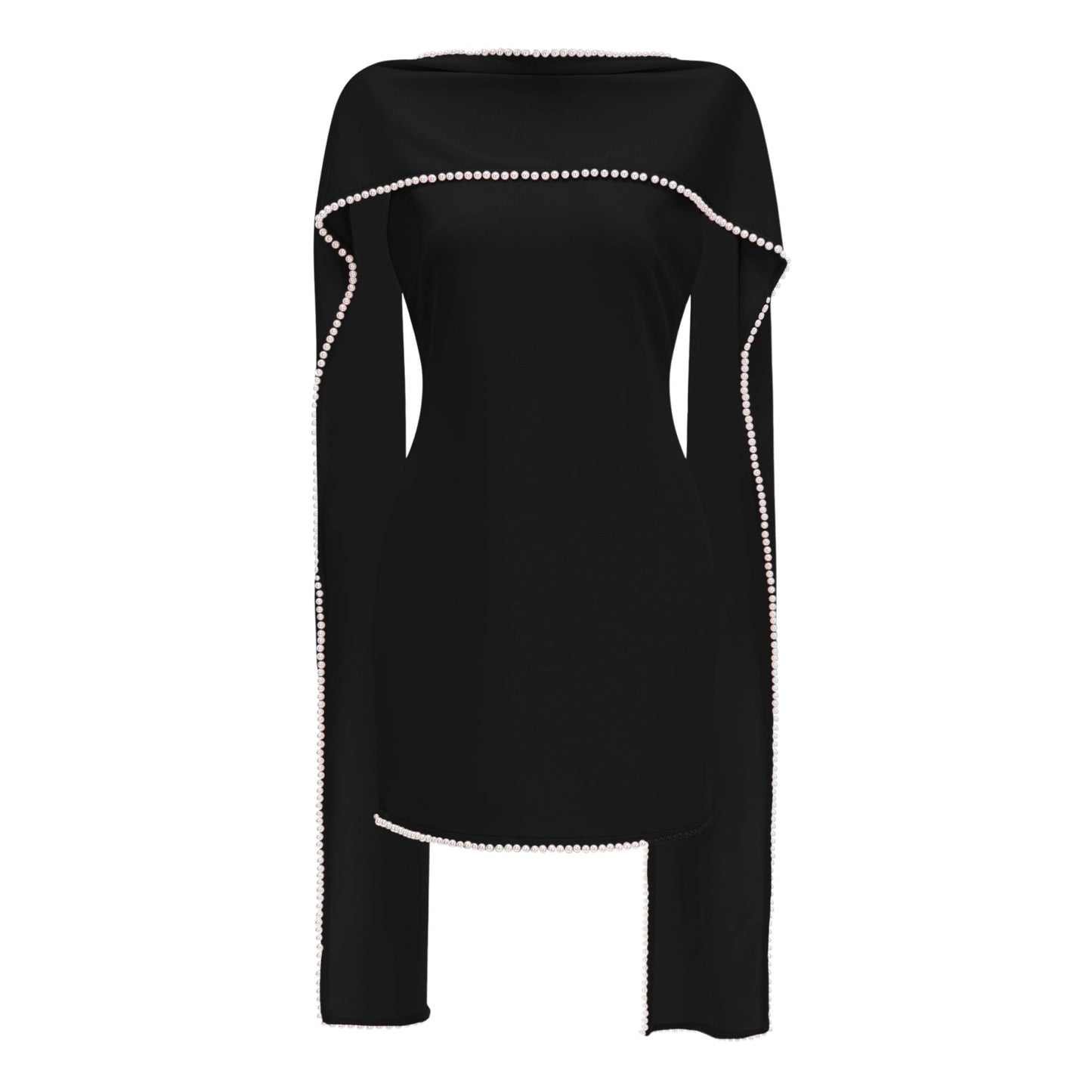 Piroska Black Sleeveless Pearl Trim Mini Dress