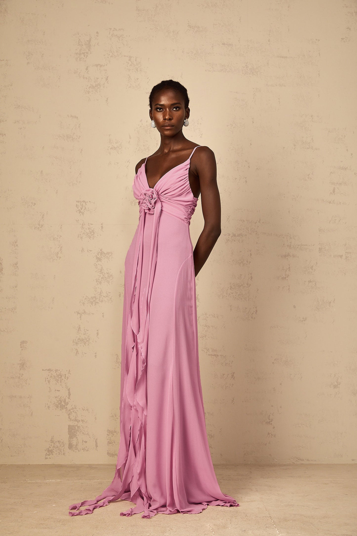 Ysandre Gül-Pembe 3D Petal Tül Maxi Elbise