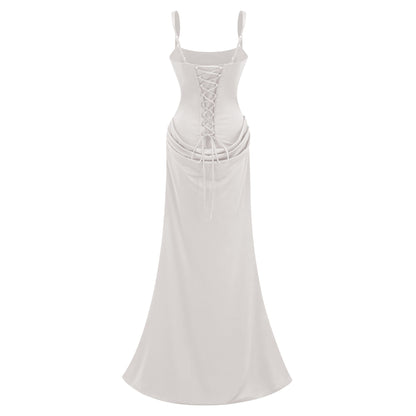 Paulette White Ruched Corset Maxi Dress