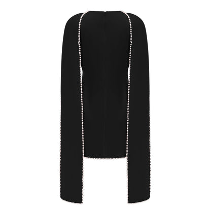 Piroska Black Sleeveless Pearl Trim Mini Dress
