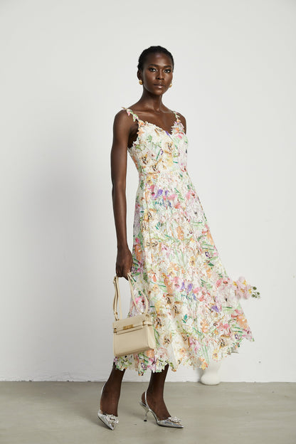 Enora Lace Floral Embroidered Midi Dress