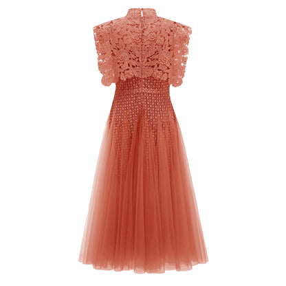 Margaret Orange Floral Crochet Midi Dress