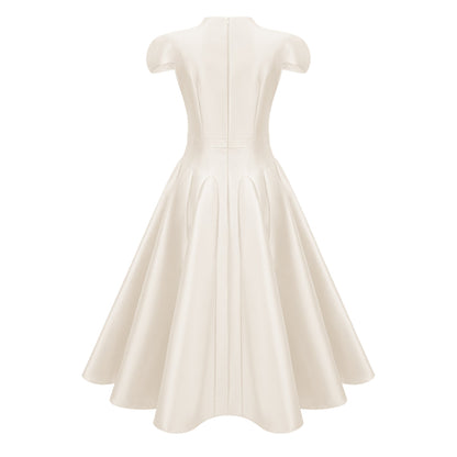 Aventin White Godet Design Midi Dress