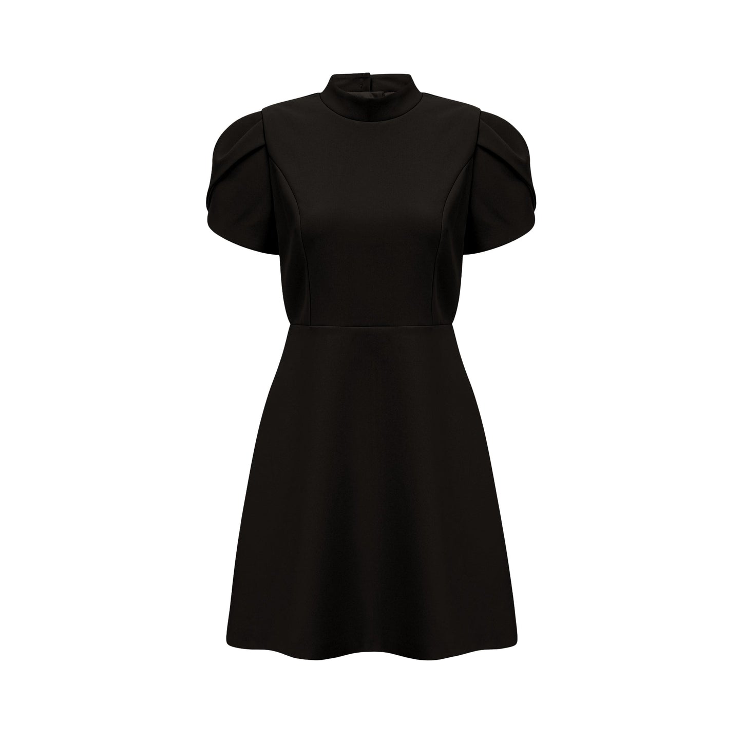 Anna Black Petal-Sleeve Cut-Out Bow Mini Dress