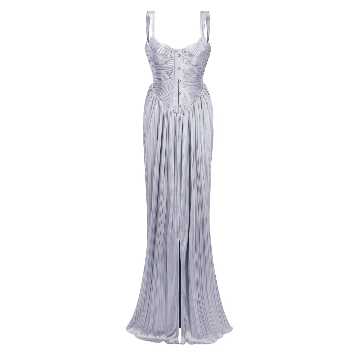 Nicoletta Silver Parlak Büzgülü Korse Uzun Elbise