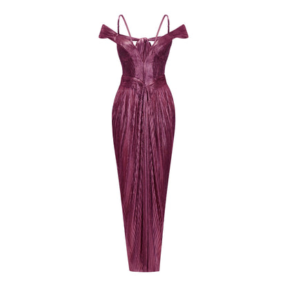 Marise Pink Draped Satin Maxi Dress