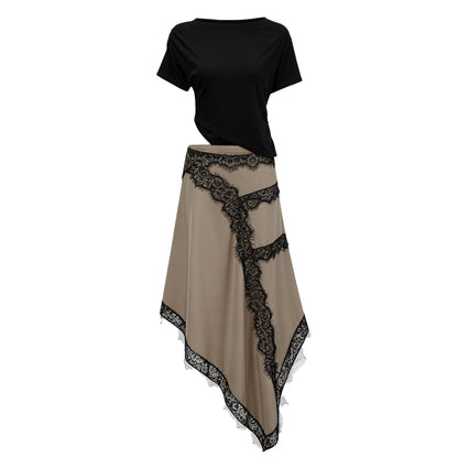 Fiamma Black Gathered Lace Panel Maxi Dress