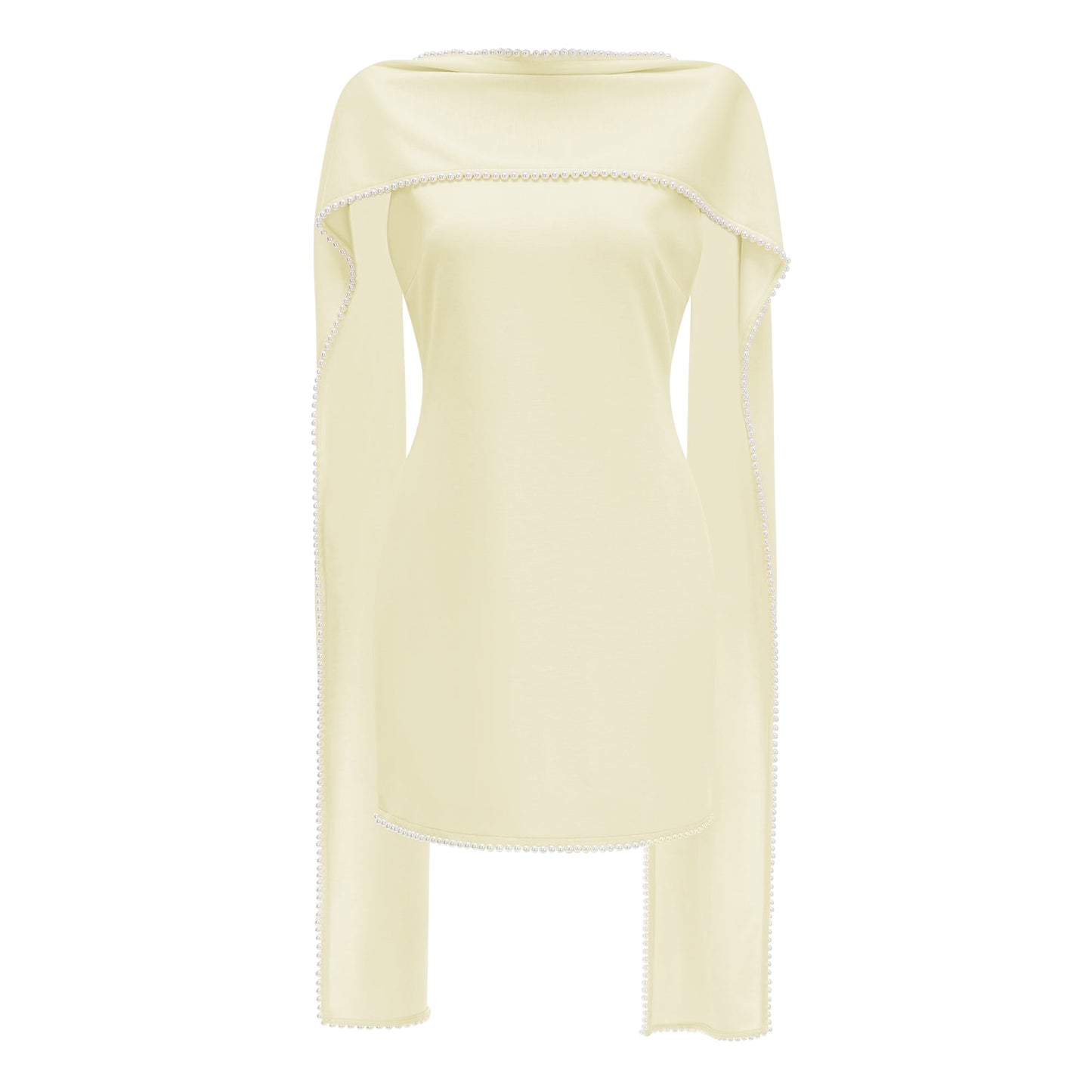 Piroska Yellow Sleeveless Pearl Trim Mini Dress