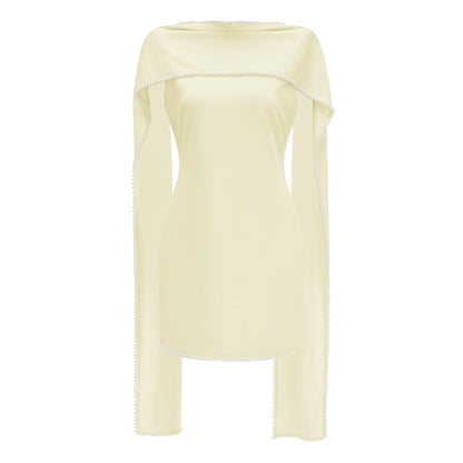Piroska Yellow Sleeveless Pearl Trim Mini Dress