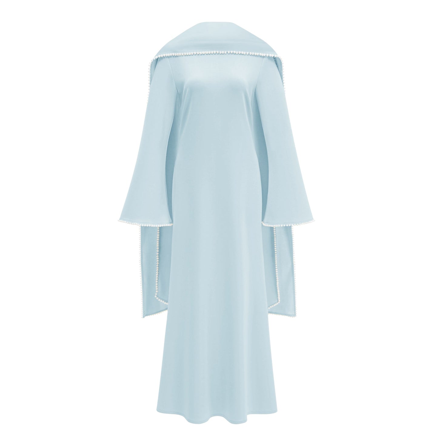 Piroska Blue Pearl Trim Shawl Detail Maxi Dress