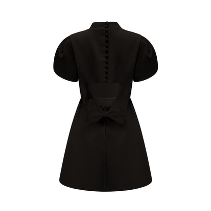 Anna Black Petal-Sleeve Cut-Out Bow Mini Dress