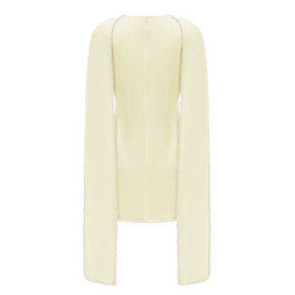 Piroska Yellow Sleeveless Pearl Trim Mini Dress