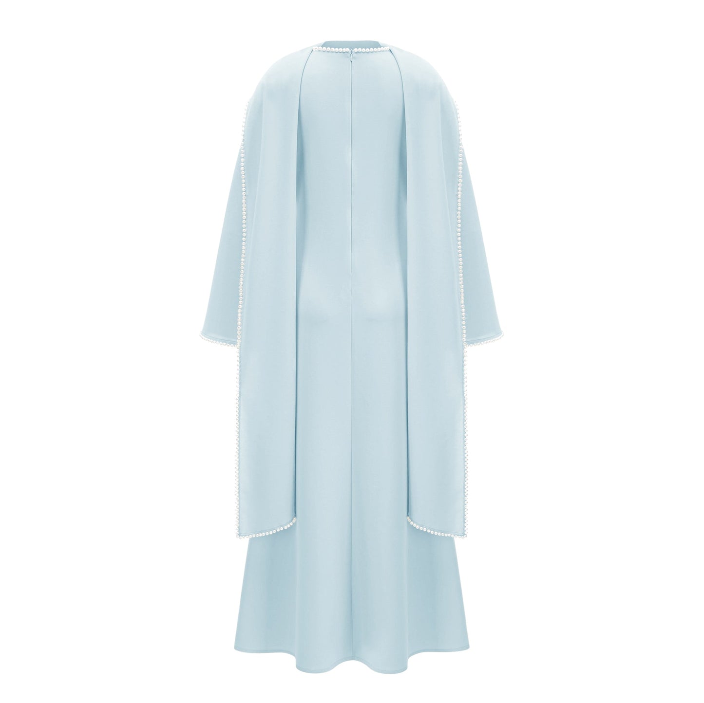 Piroska Blue Pearl Trim Shawl Detail Maxi Dress