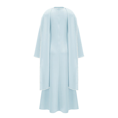 Piroska Blue Pearl Trim Shawl Detail Maxi Dress