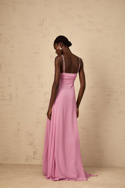 Ysandre Gül-Pembe 3D Petal Tül Maxi Elbise