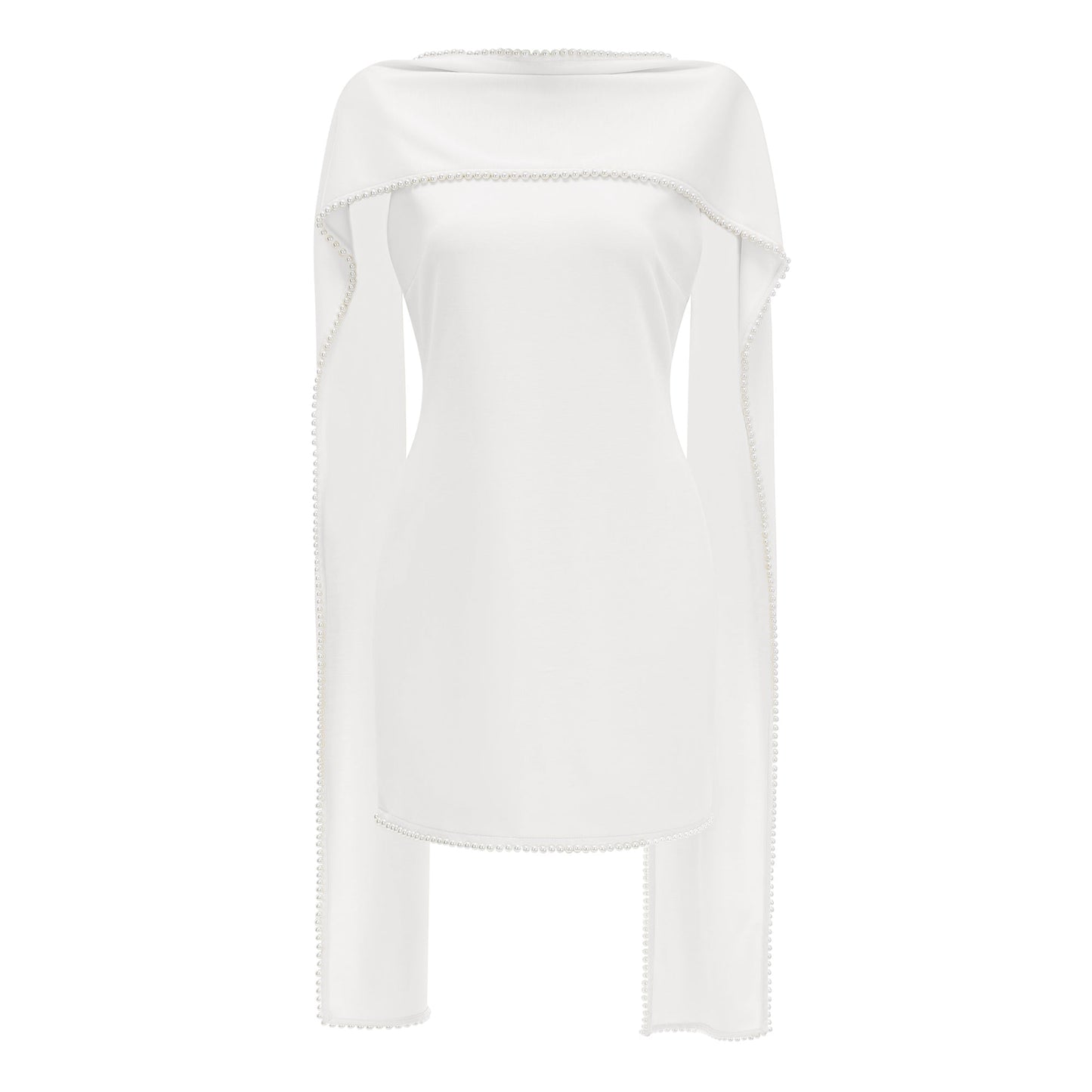 Piroska White Sleeveless Pearl Trim Mini Dress