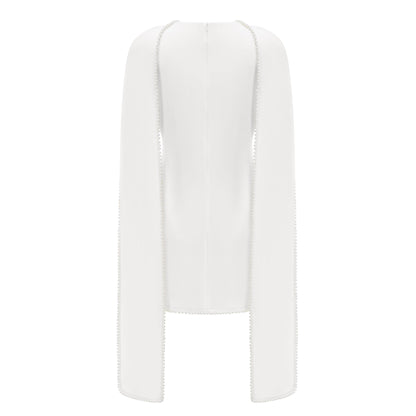 Piroska White Sleeveless Pearl Trim Mini Dress