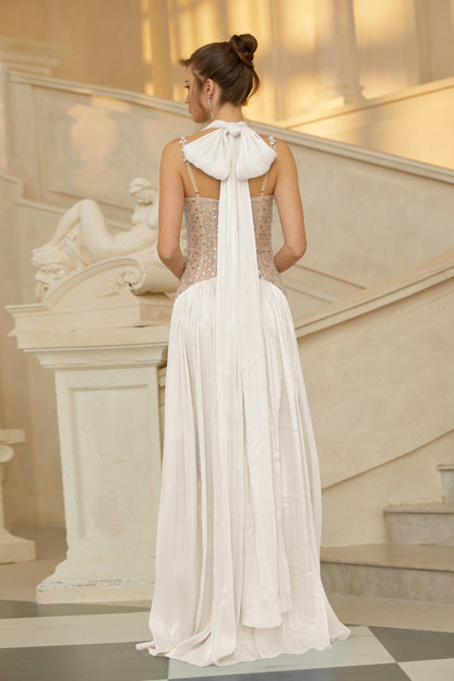 Gwenaëlle White Rhinestone Panel Maxi Dress