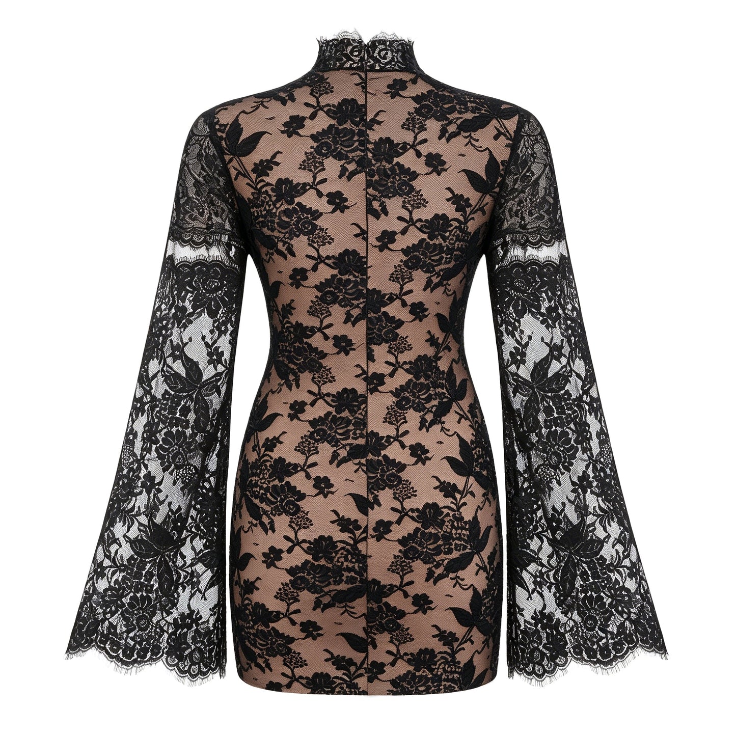 Bulelwa Black Semi-Sheer Floral Lace Mini Dress