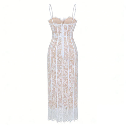 Giorgia White Floral Lace Corset Maxi Dress