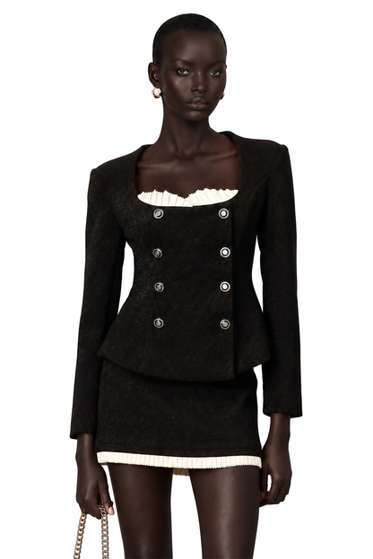 Hilaire Black Corduroy Paneled Jacket & Skirt Matching Set