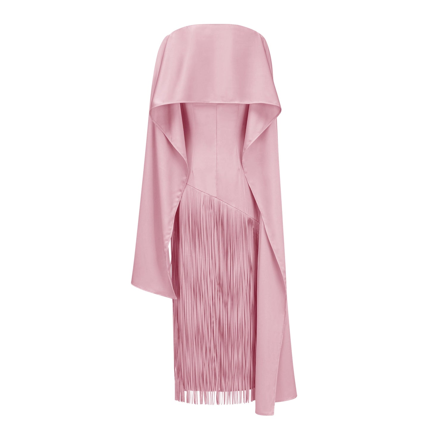 Cayetana Pink Fringe Maxi Dress with Cape Effect