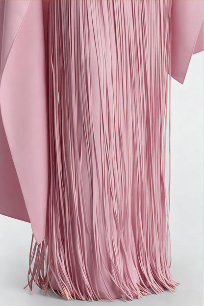Cayetana Pink Fringe Maxi Dress with Cape Effect