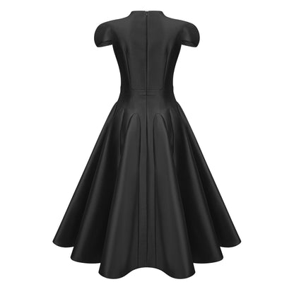 Aventin Black Godet Design Midi Dress