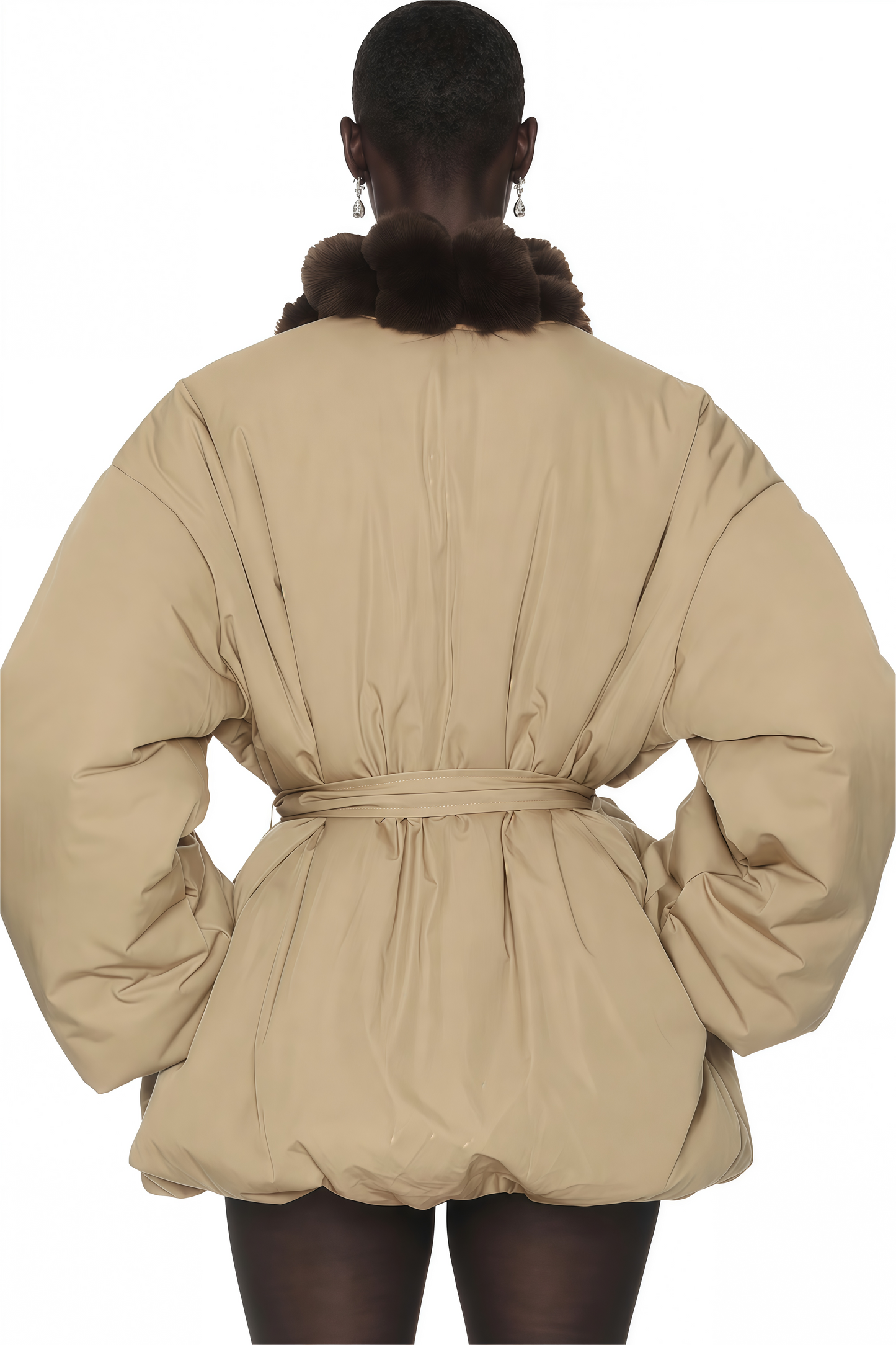 Ileana Khaki Fur Trim Bubble Down Jacket