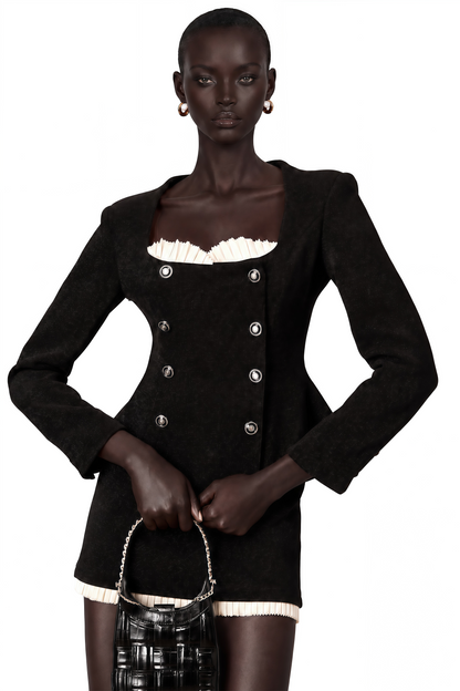 Hilaire Black Corduroy Paneled Jacket & Skirt Matching Set