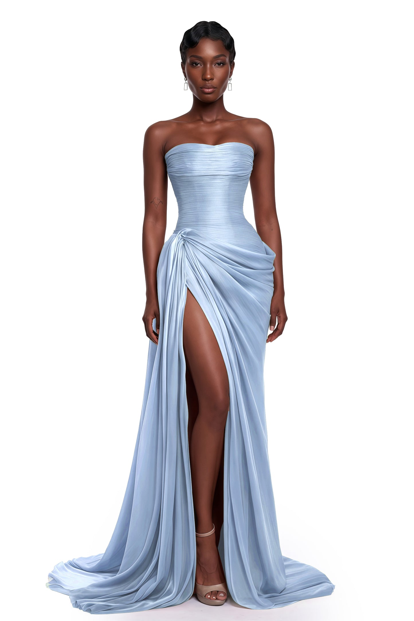 Querubina Blue Asymmetrical Ruched Maxi Dress