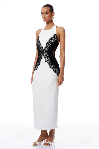 Ilaria White Halterneck Lace Panel Maxi Dress