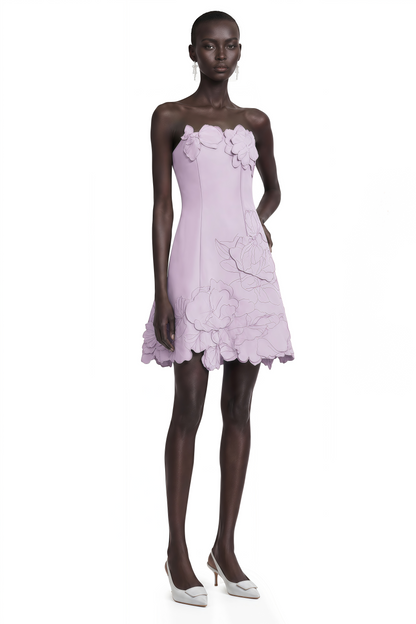 Inga Purple Strapless Floral Embroidered Mini Dress