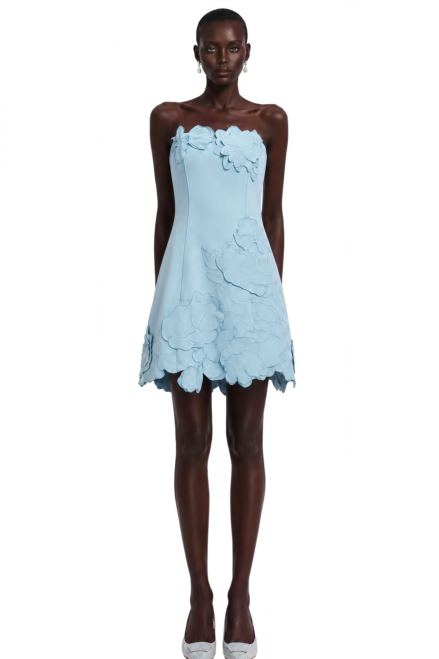 Inga Blue Strapless Floral Embroidered Mini Dress