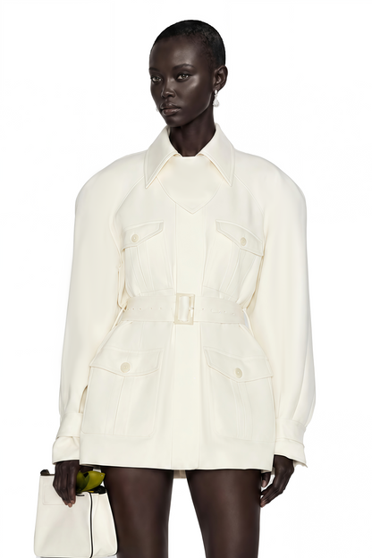 Ambre Cream White Belted Trench Coat